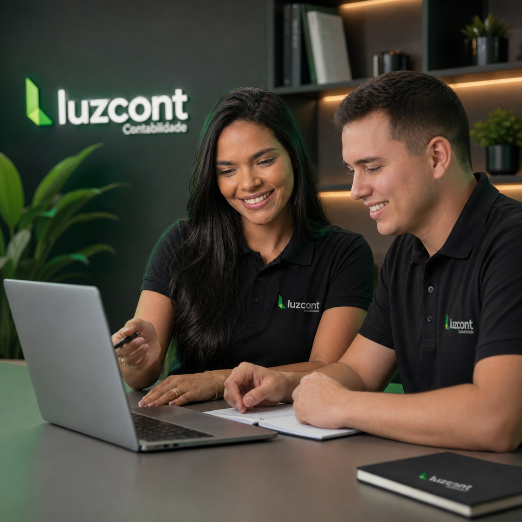 Especialistas Luzcont analisando juntos o planejamento da abertura da empresa