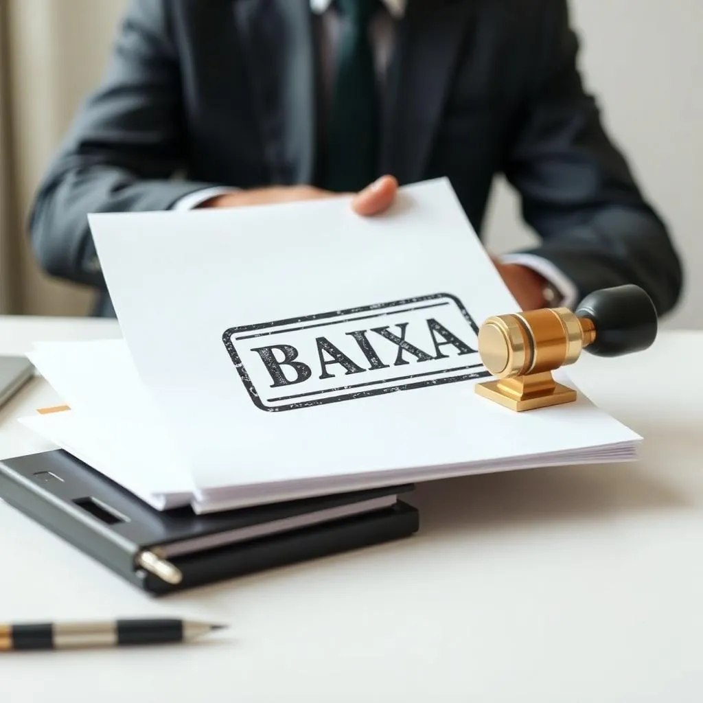 Documento oficial de baixa de empresa carimbado, simbolizando encerramento concluído com segurança